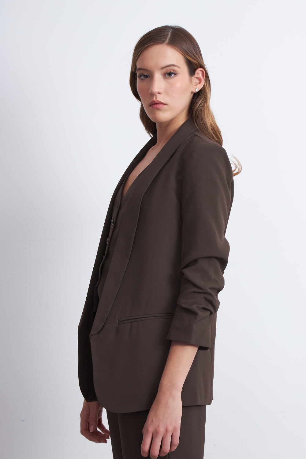 Blazer Manga 3/4 Ajustado con Solapas Mocca