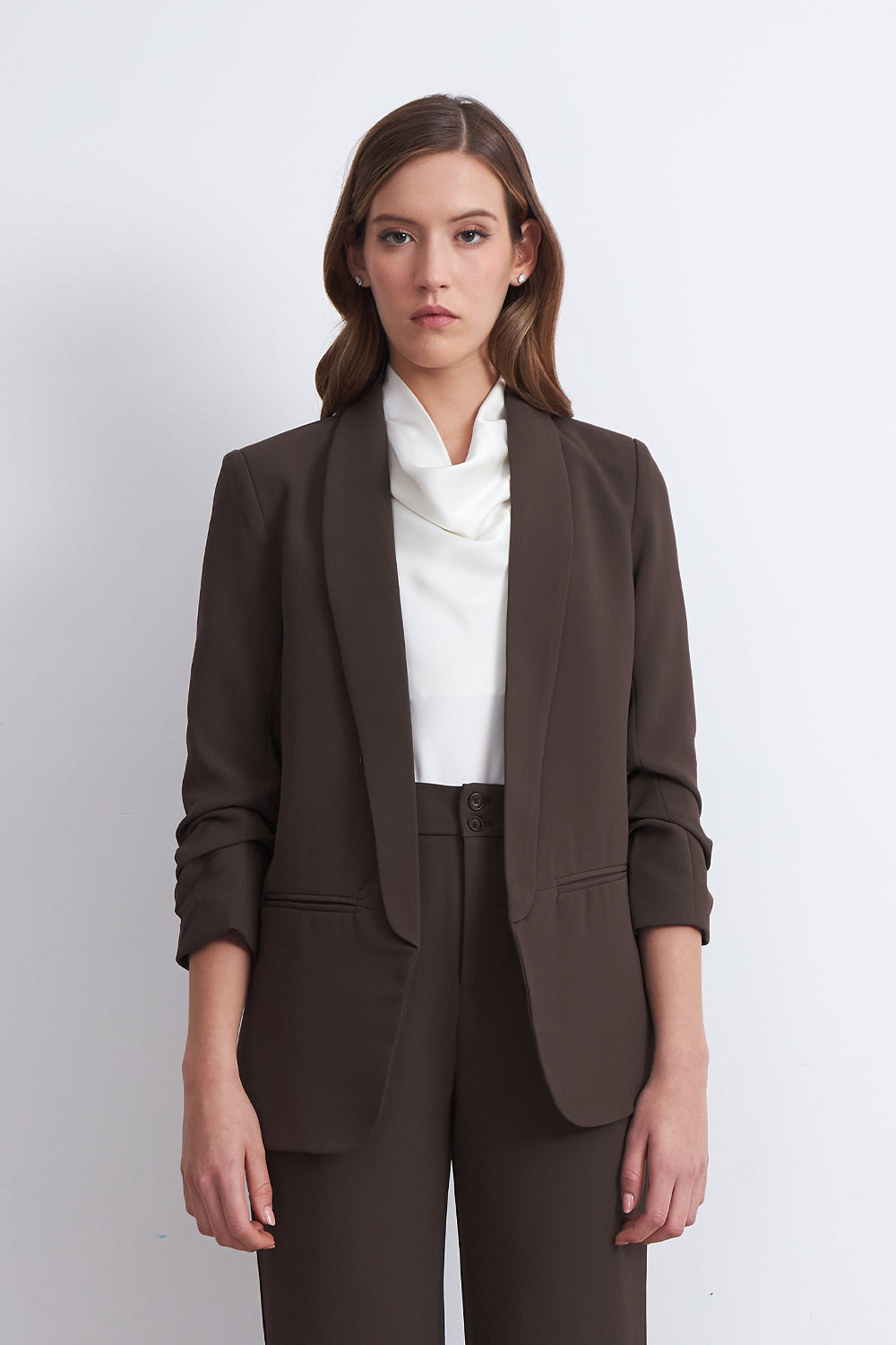 Blazer Manga 3/4 Ajustado con Solapas Mocca