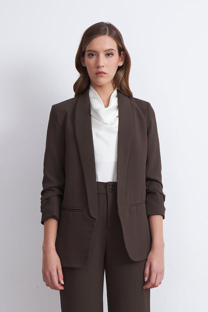 Blazer Manga 3/4 Ajustado con Solapas Mocca