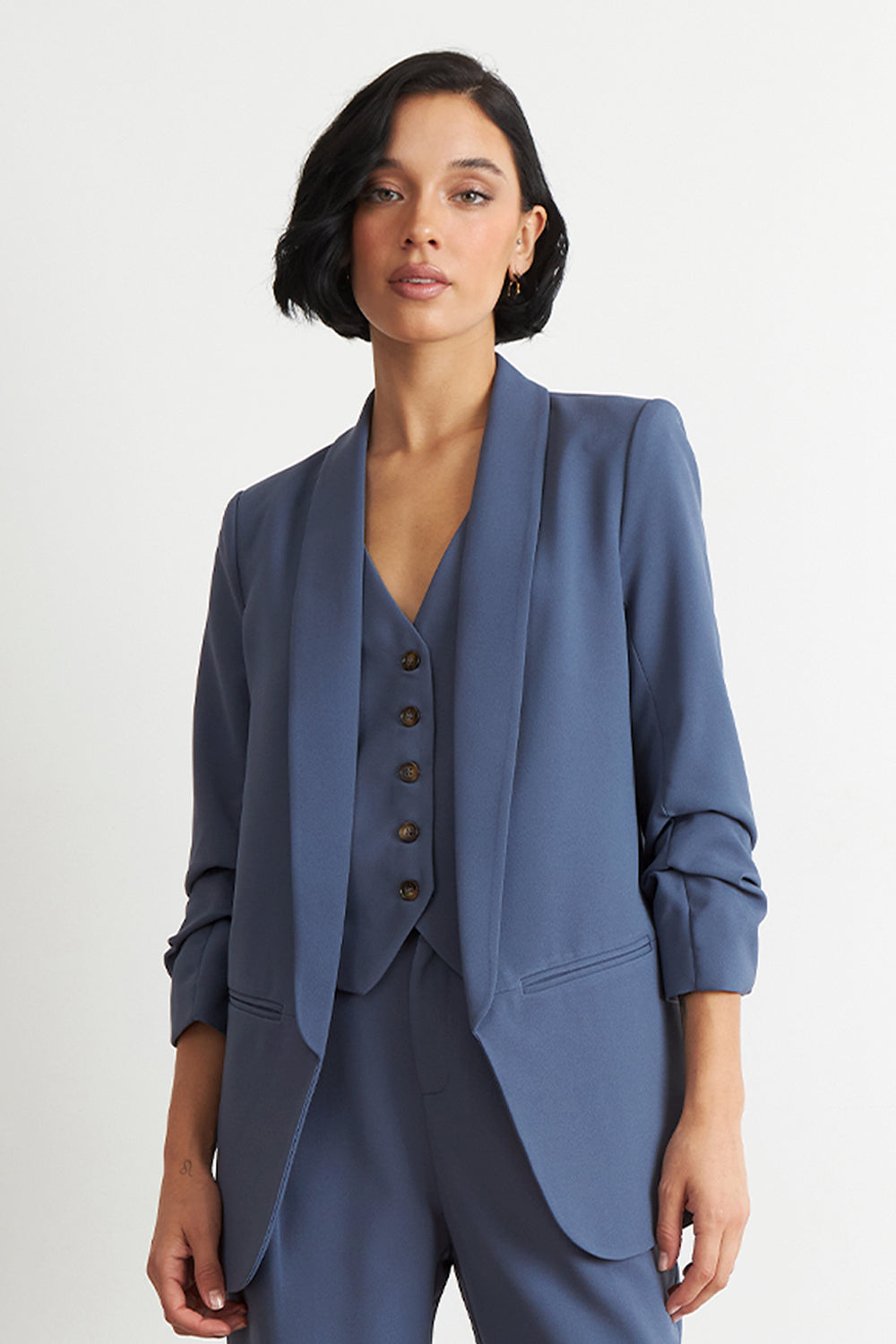 Blazer Manga 3/4 Ajustado con Solapas Azul