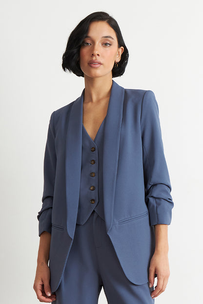 Blazer Manga 3/4 Ajustado con Solapas Azul