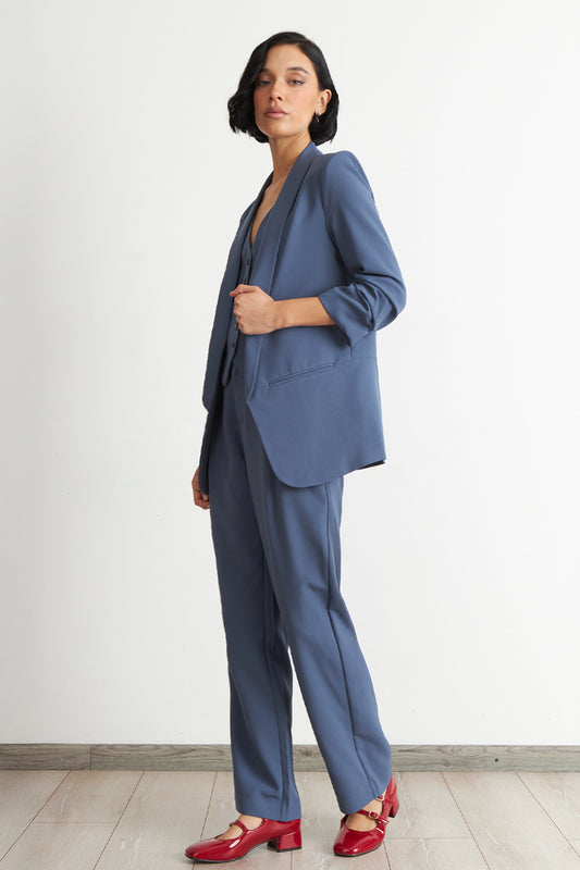 Blazer Manga 3/4 Ajustado con Solapas Azul