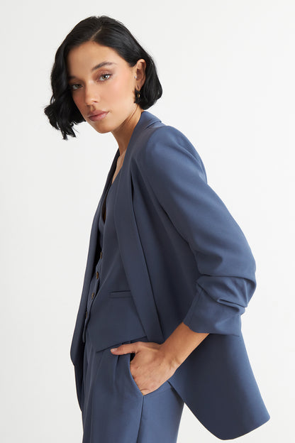 Blazer Manga 3/4 Ajustado con Solapas Azul