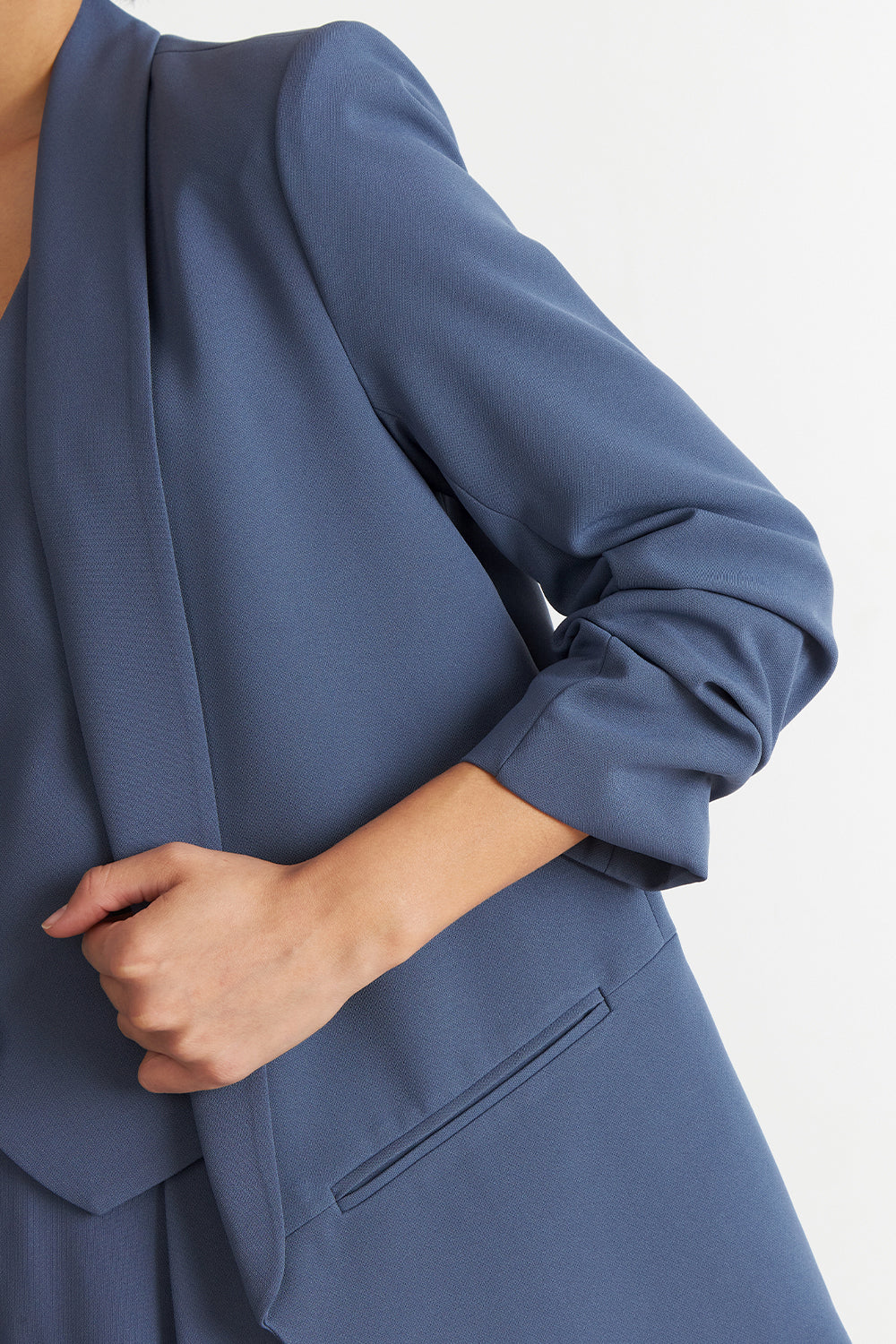 Blazer Manga 3/4 Ajustado con Solapas Azul