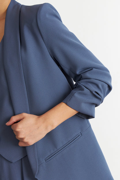 Blazer Manga 3/4 Ajustado con Solapas Azul