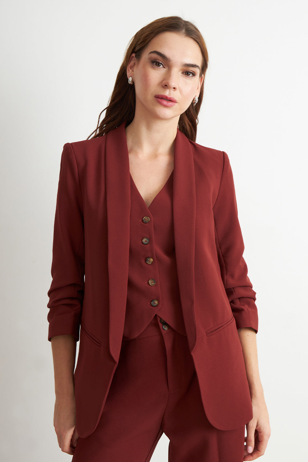 Blazer Manga 3/4 Ajustado con Solapas Óxido