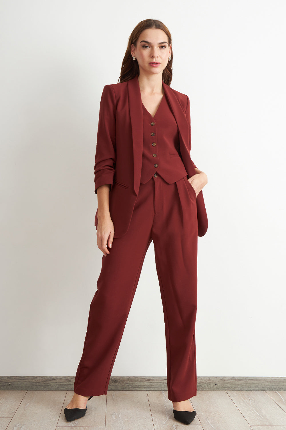 Blazer Manga 3/4 Ajustado con Solapas Óxido