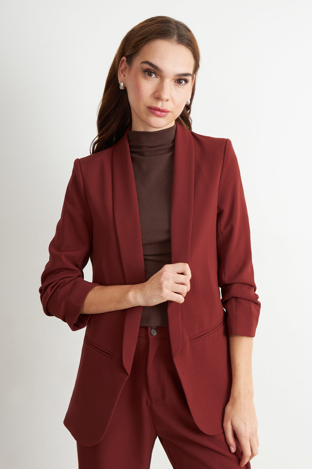 Blazer Manga 3/4 Ajustado con Solapas Óxido