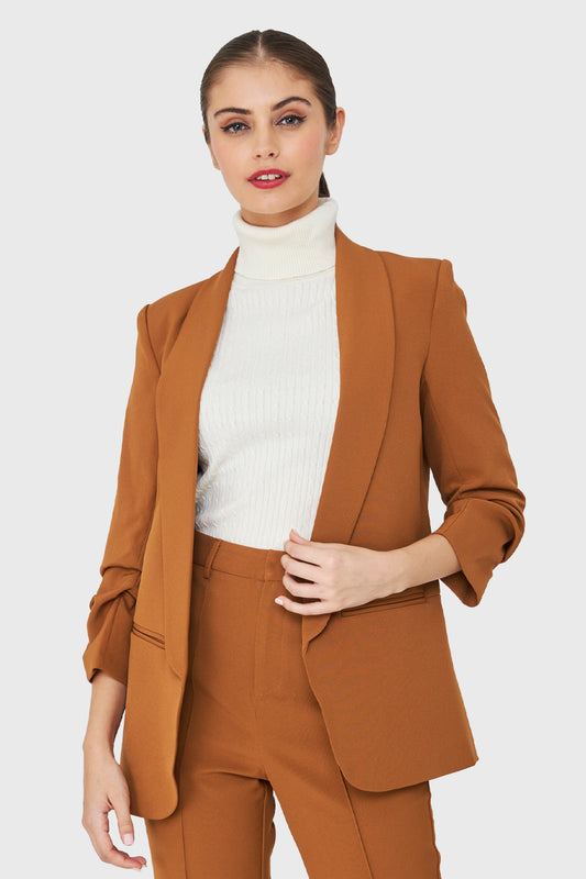 Blazer Mangas Drapeadas 3/4 Camel