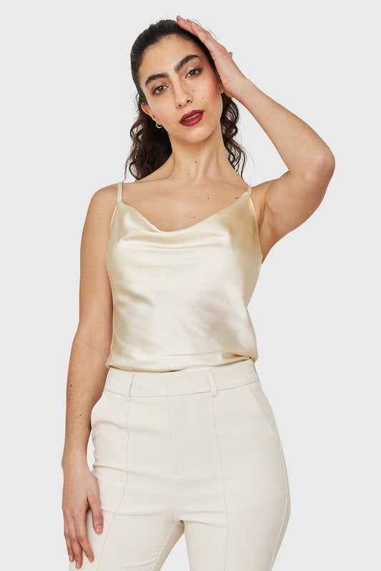 Top Tipo Satín Escote Drapeado Blanco