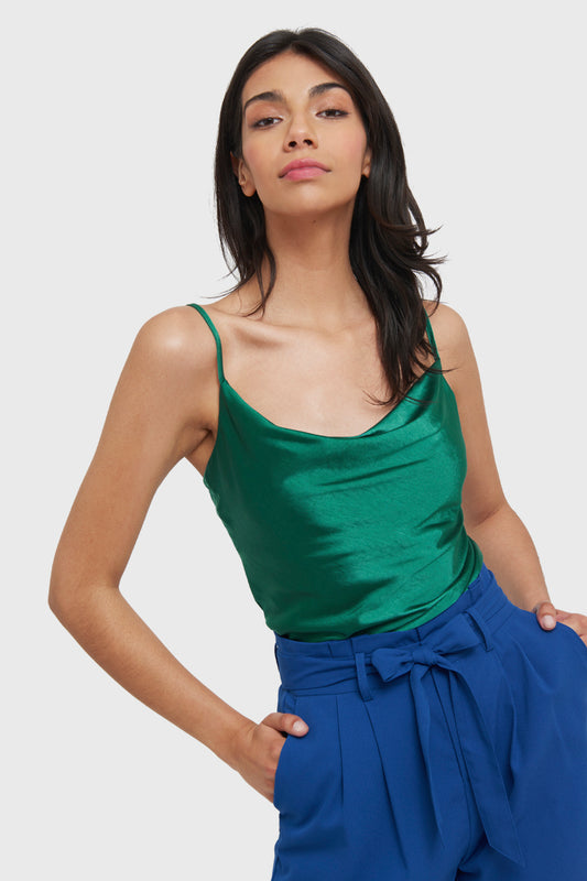 Top Tipo Satín Escote Drapeado Verde