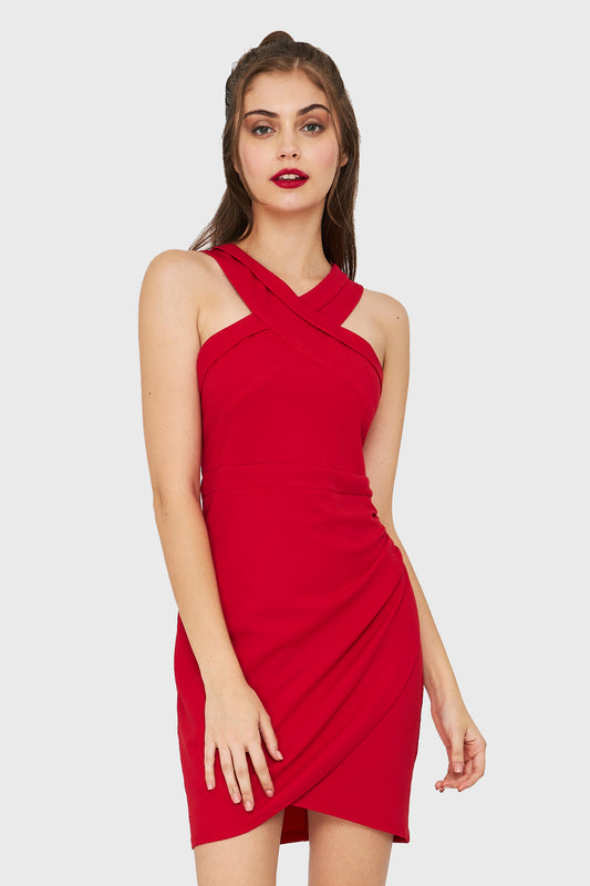 Vestido Tulipán Escote Cruzado Rojo