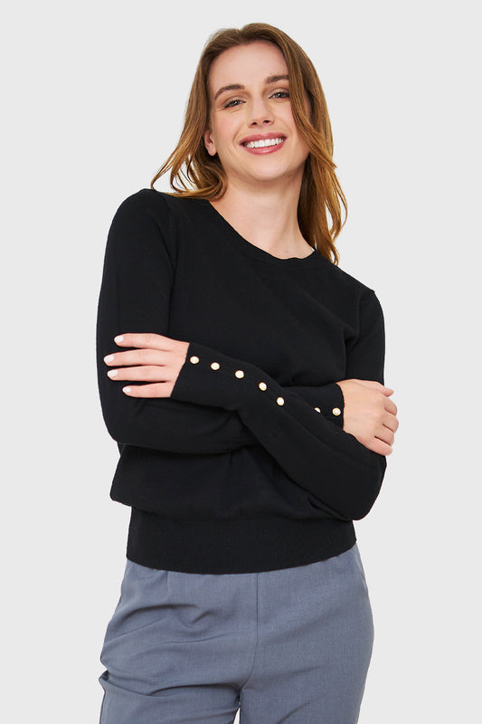 Sweater Detalle Perla Negro