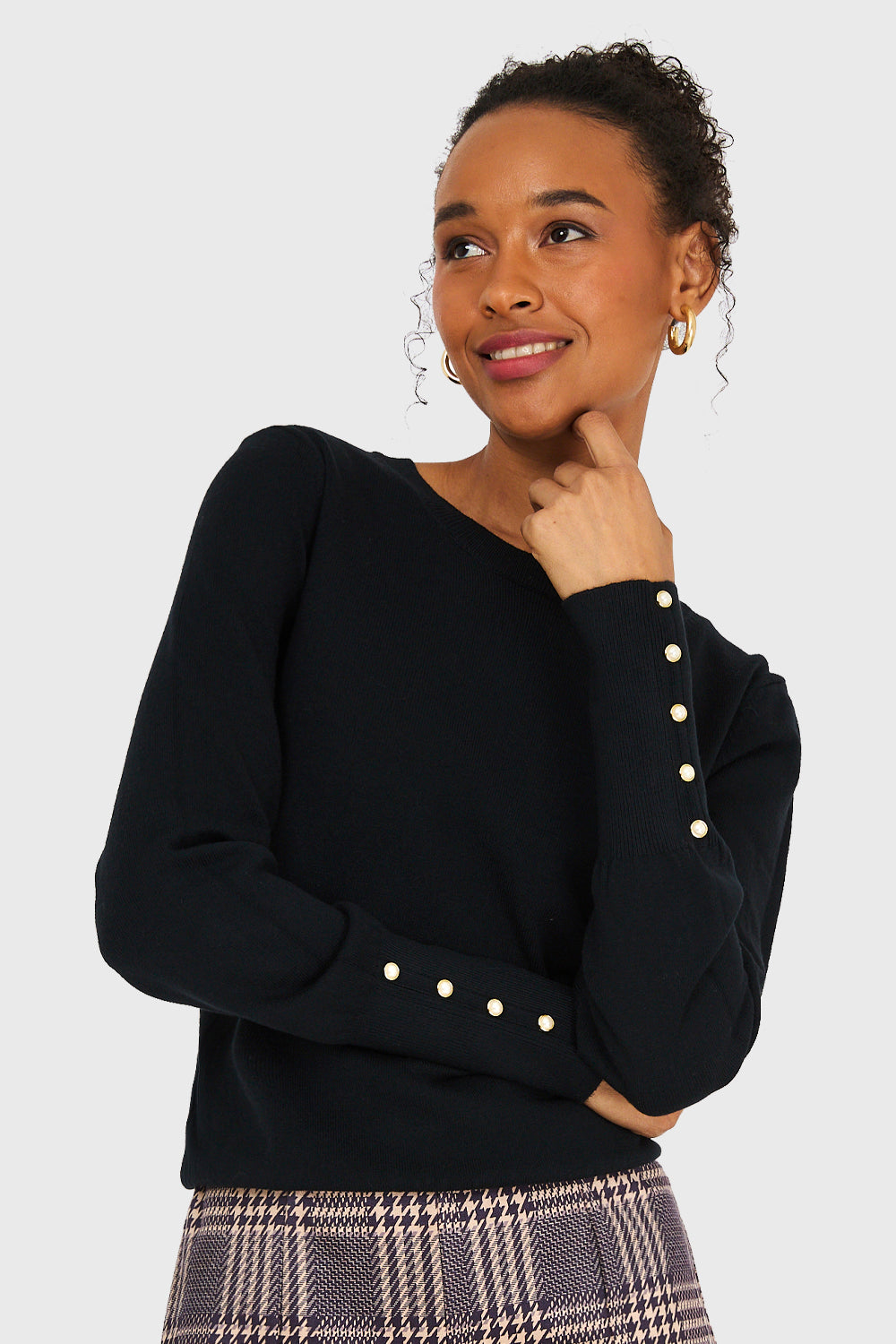 Sweater Mangas Detalles Perlas Negro