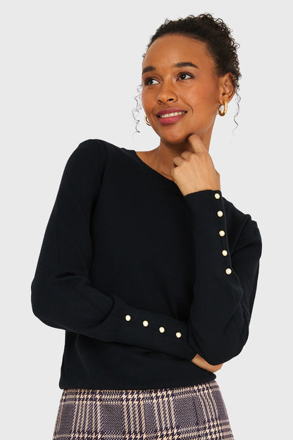 Sweater Mangas Detalles Perlas Negro
