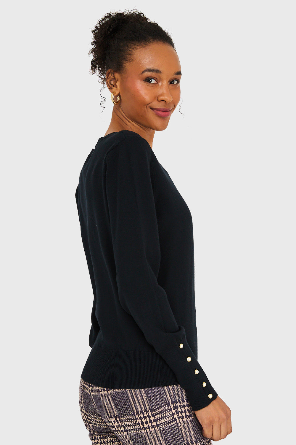 Sweater Mangas Detalles Perlas Negro