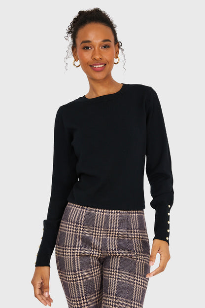 Sweater Mangas Detalles Perlas Negro