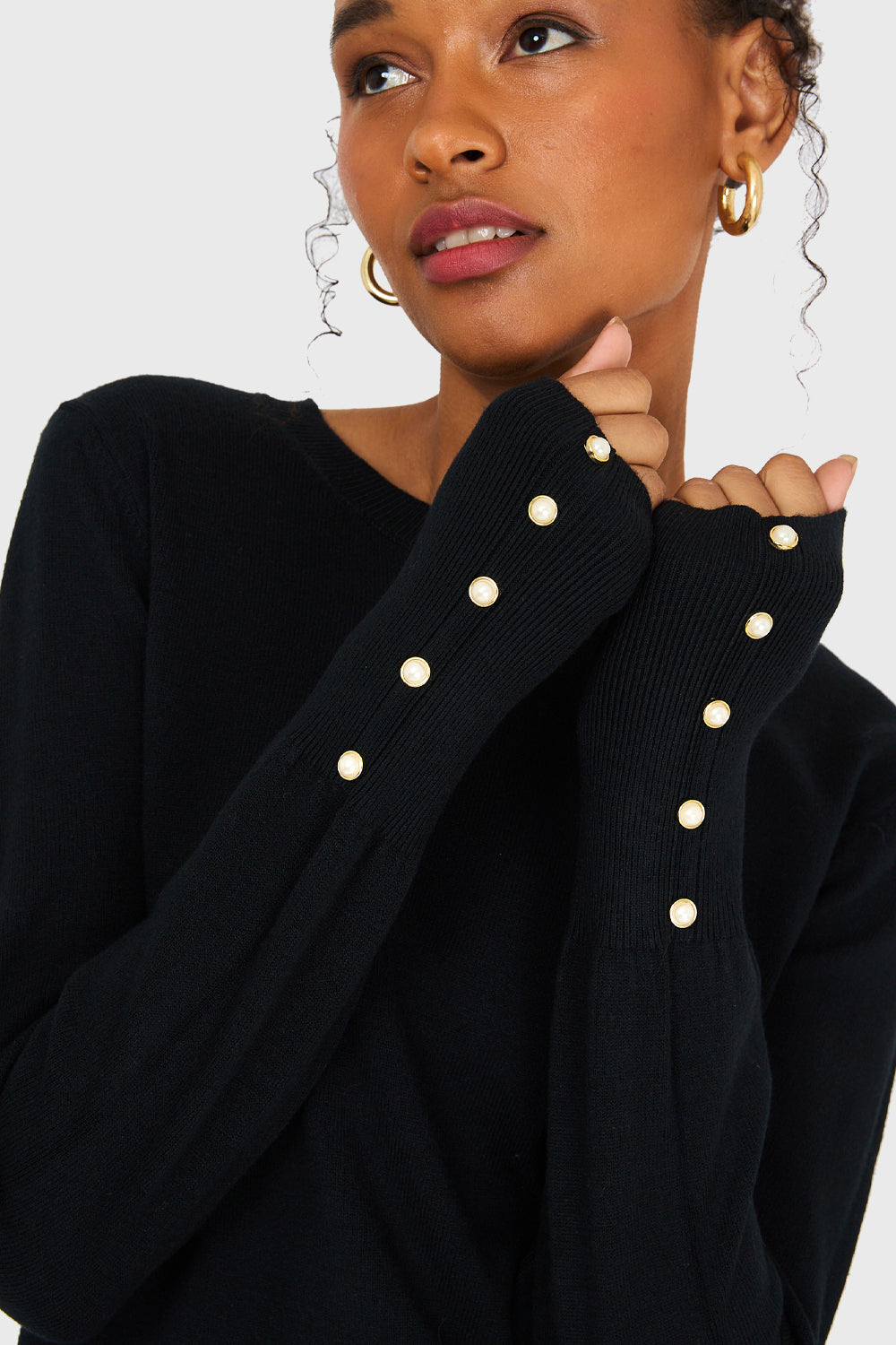 Sweater Mangas Detalles Perlas Negro