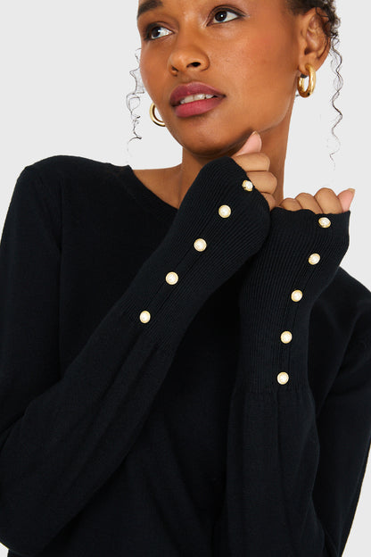 Sweater Mangas Detalles Perlas Negro