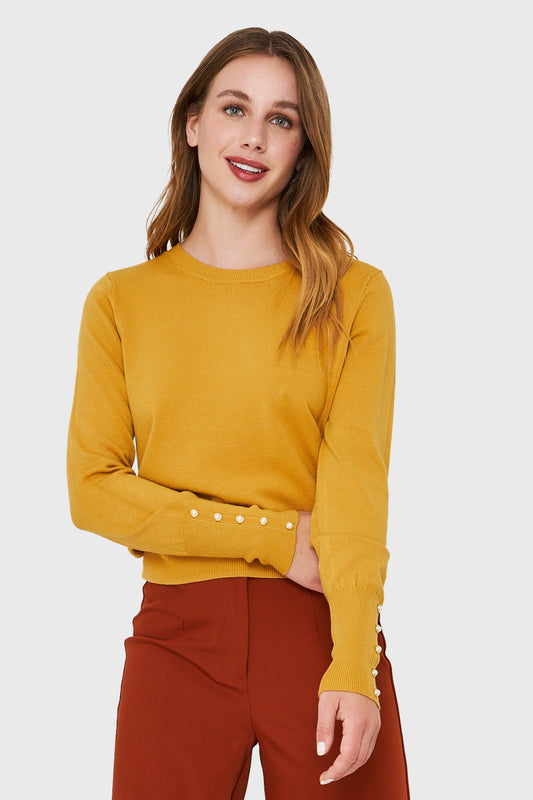 Sweater Detalle Perla Mostaza