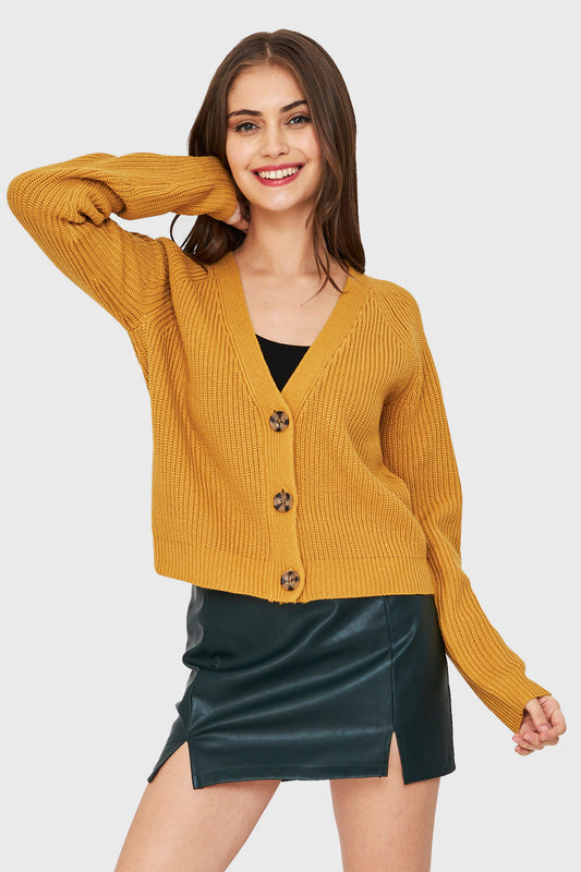 Cárdigan Manga Ranglán Mostaza