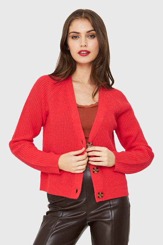 Cárdigan Manga Ranglán Coral