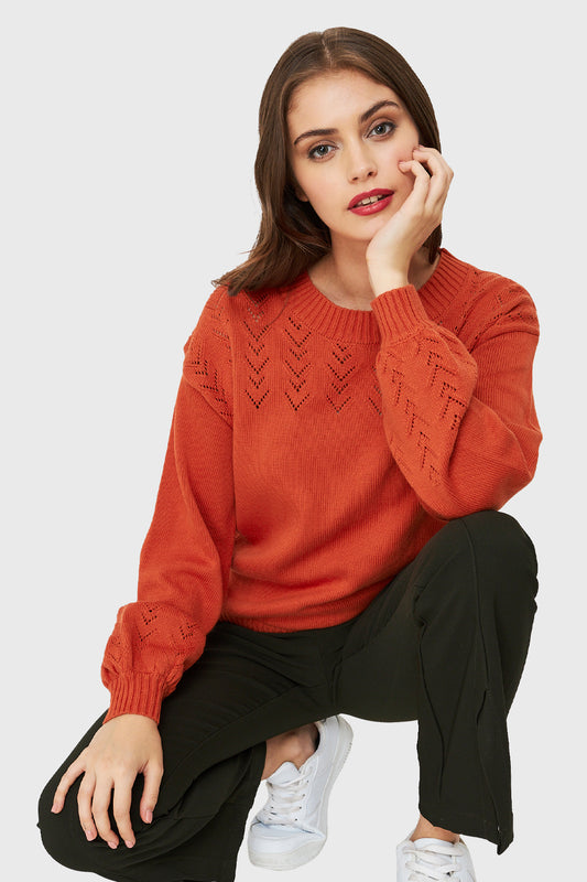 Sweater Tipo Hilo Manga Globo Naranja