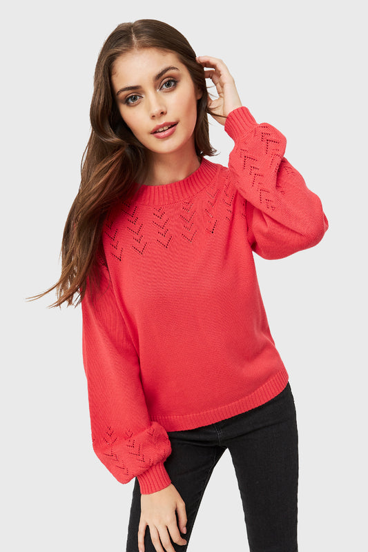 Sweater Tipo Hilo Manga Globo Coral