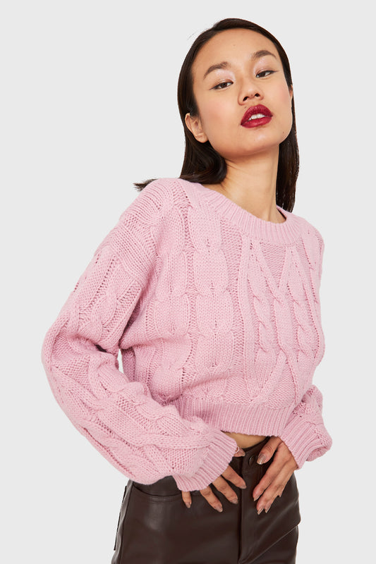 Sweater Crop Trenzado Rosado