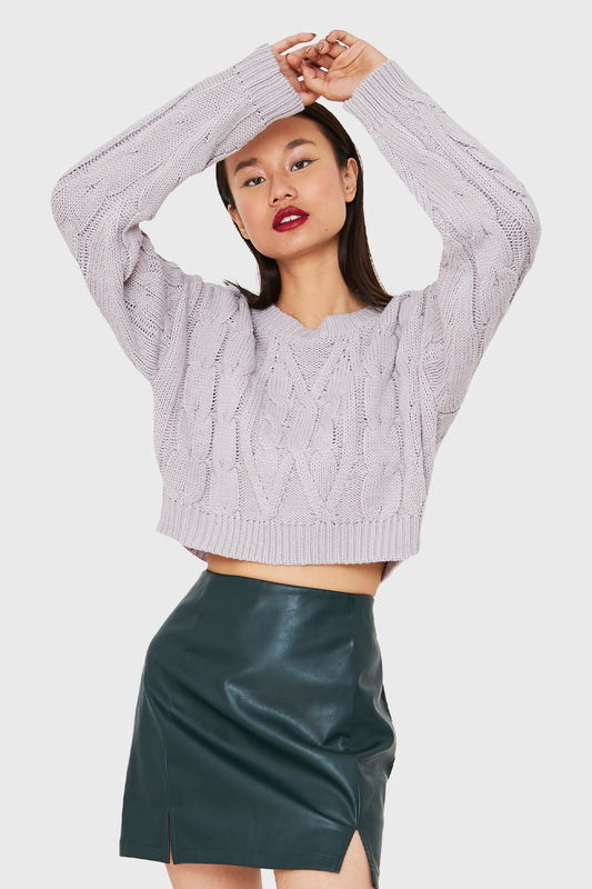 Sweater Crop Trenzado Lila