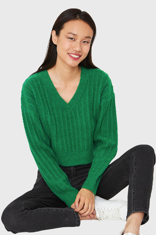 Sweater Crop Cuello V Verde