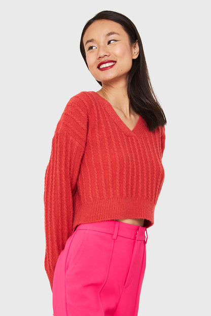 Sweater Crop Cuello V Naranjo