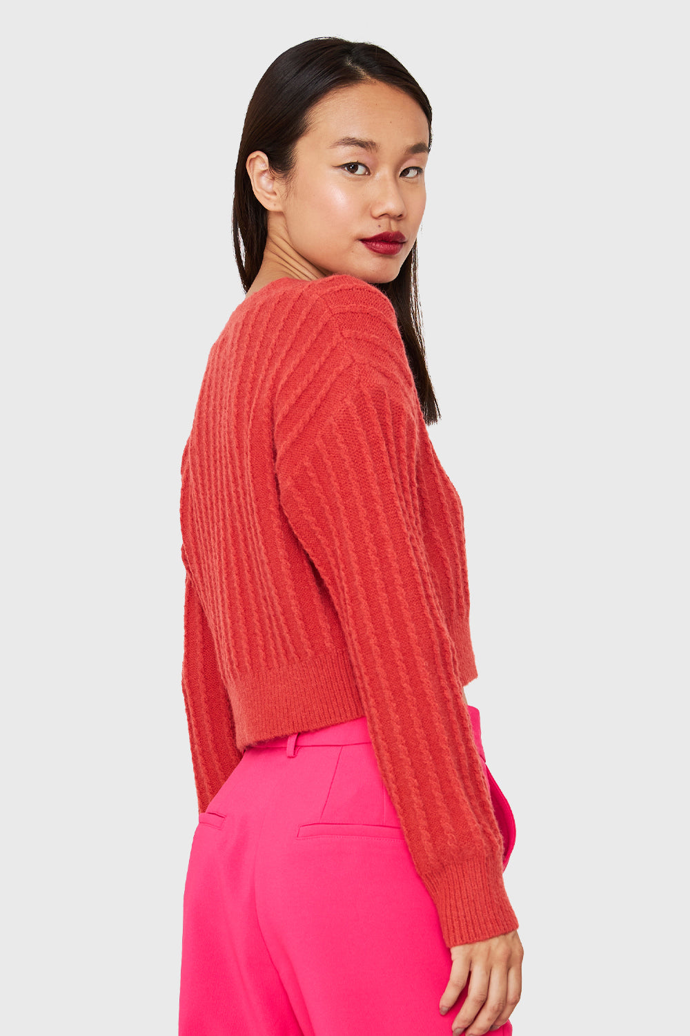 Sweater Crop Cuello V Naranjo