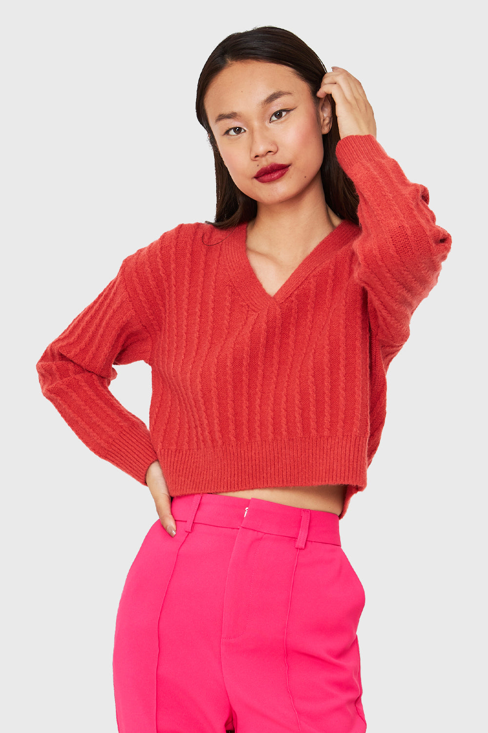 Sweater Crop Cuello V Naranjo