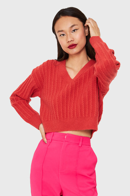 Sweater Crop Cuello V Naranjo
