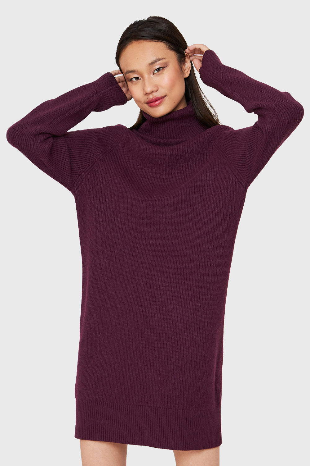 Sweater Vestido Acanalado Cuello Alto Uva