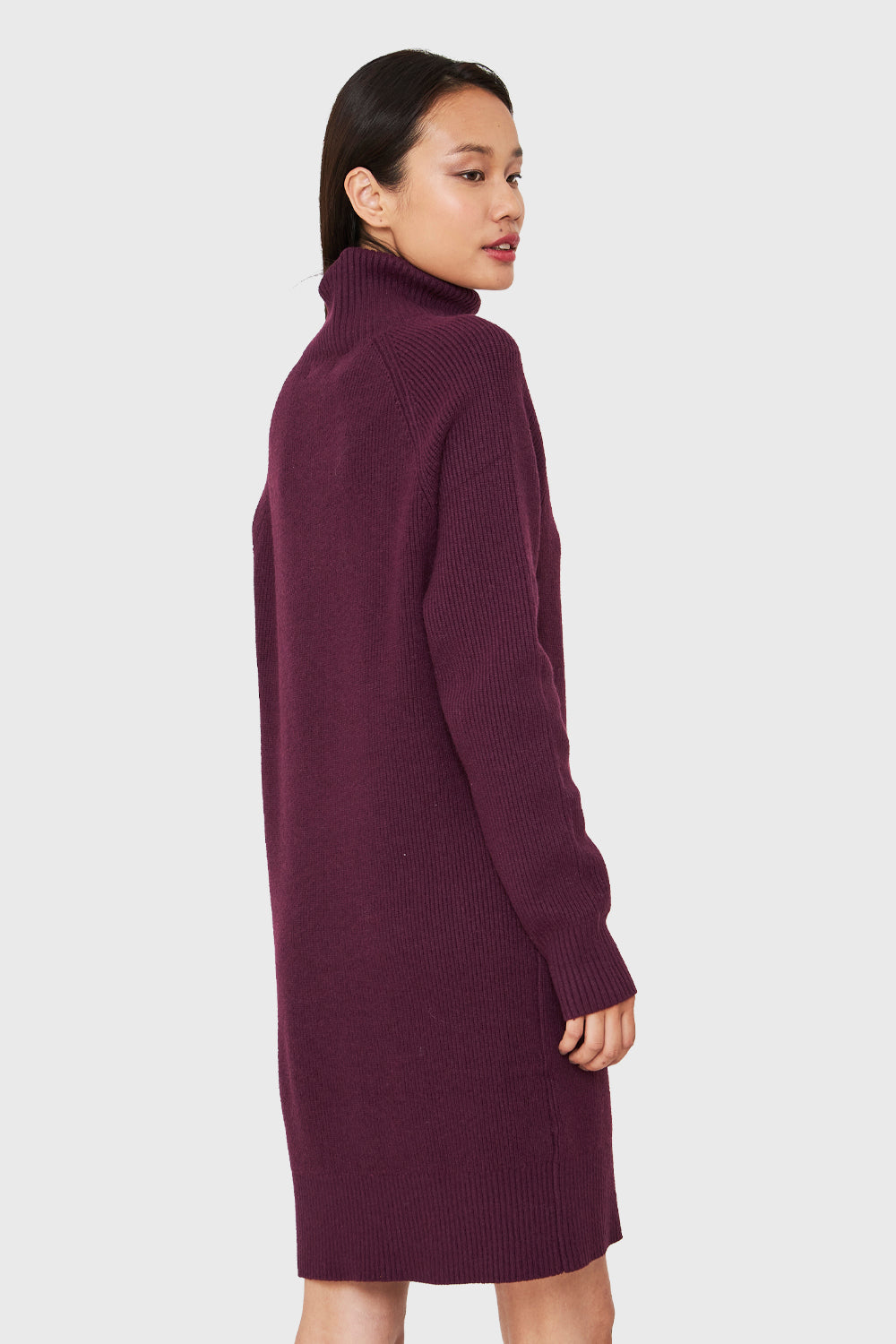 Sweater Vestido Acanalado Cuello Alto Uva