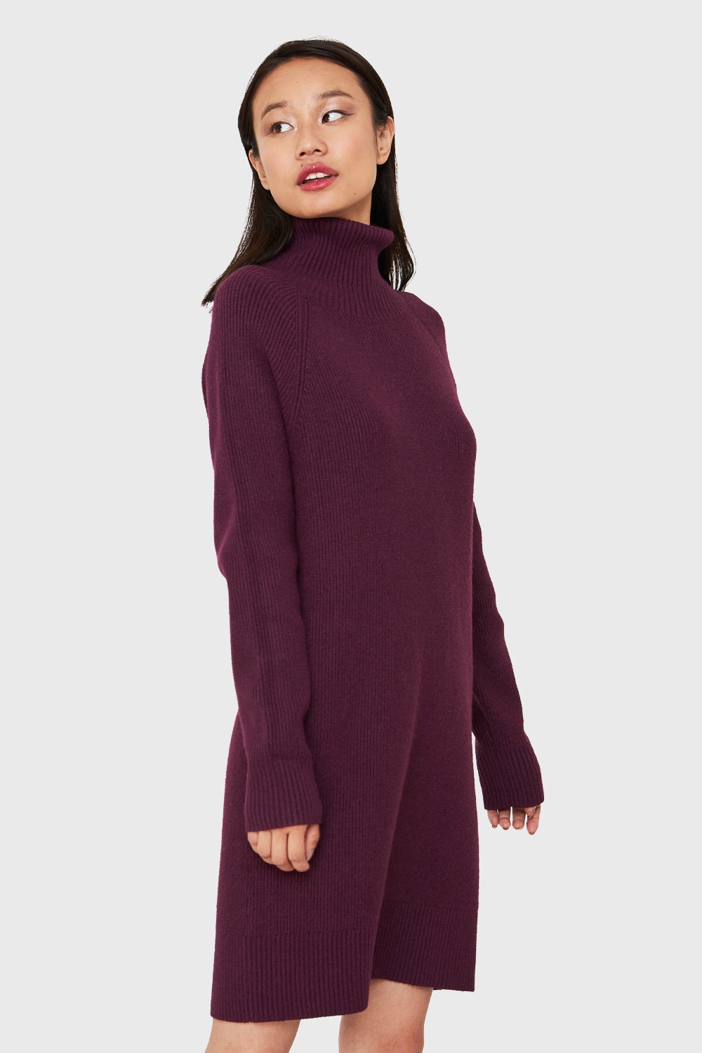 Sweater Vestido Acanalado Cuello Alto Uva