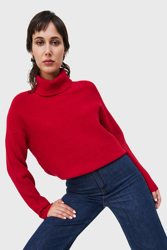 Sweater Cuello Beatle Acanalado Rojo