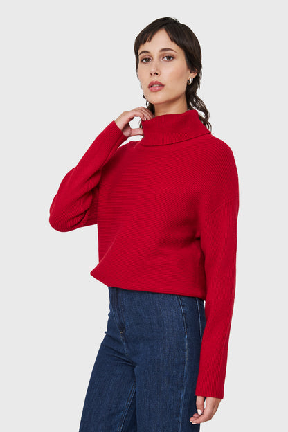 Sweater Cuello Beatle Acanalado Rojo