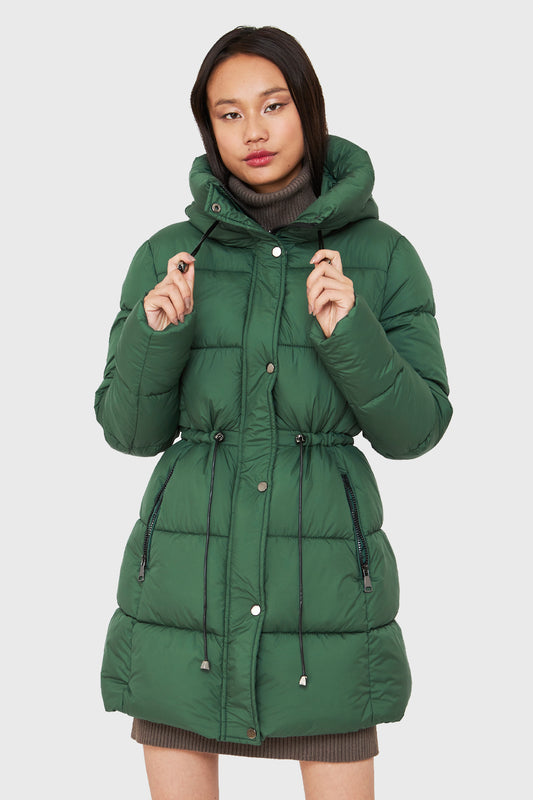 Parka Midi Acolchada Gorro Verde