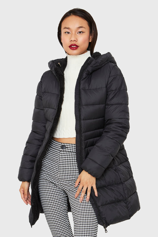 Parka Midi Gorro Polar Negro