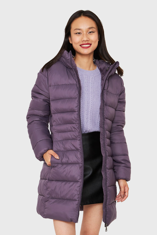 Parka Midi Gorro Polar Morado