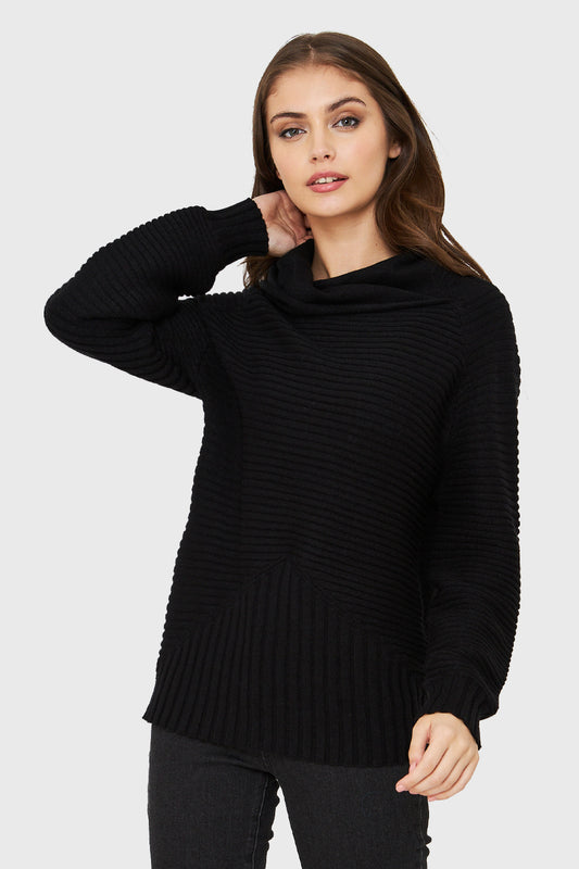 Sweater Cuello Tortuga Acanalado Negro