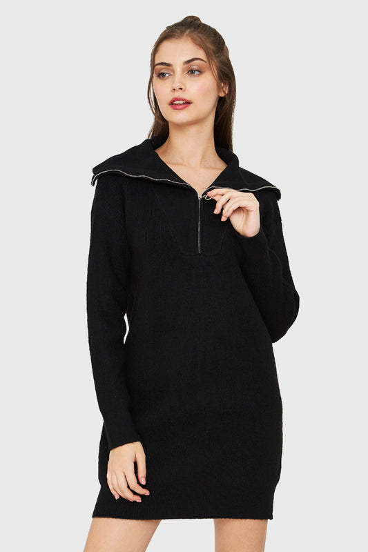 Sweater Vestido Cuello Con Cierre Negro