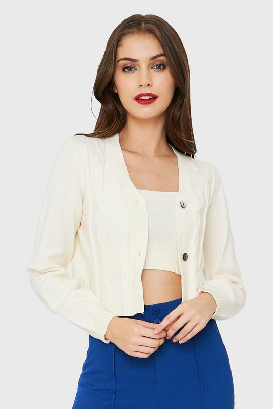 Cárdigan Crop Trenzado Blanco