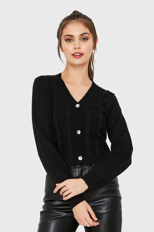 Cárdigan Crop Trenzado Negro
