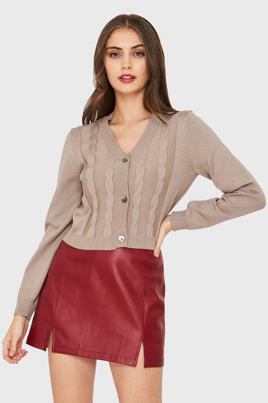 Cárdigan Crop Trenzado Taupe