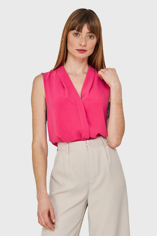 Blusa Escote V Sin Mangas Fucsia