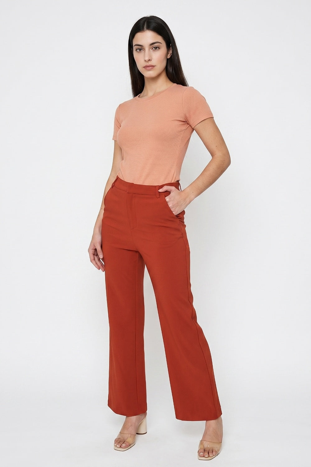 Pantalón Ancho Con Pasador Ladrillo
